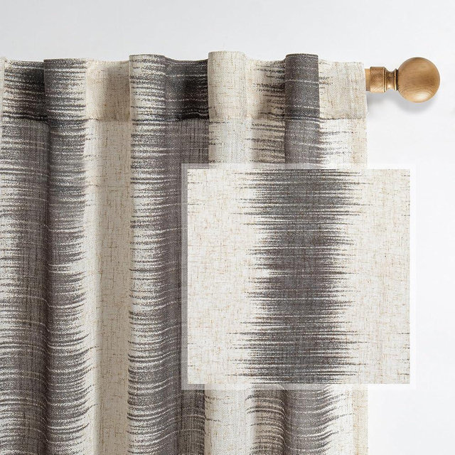 MYSKY HOME Curtains for Bedroom Windows 84 Inch, Farmhouse Drapes Lines Printed Linen Sheer Curtains Light Filtering Privacy Protect Modern Style Room Divider Curtains, 50"x84", Khaki, 2 PCs