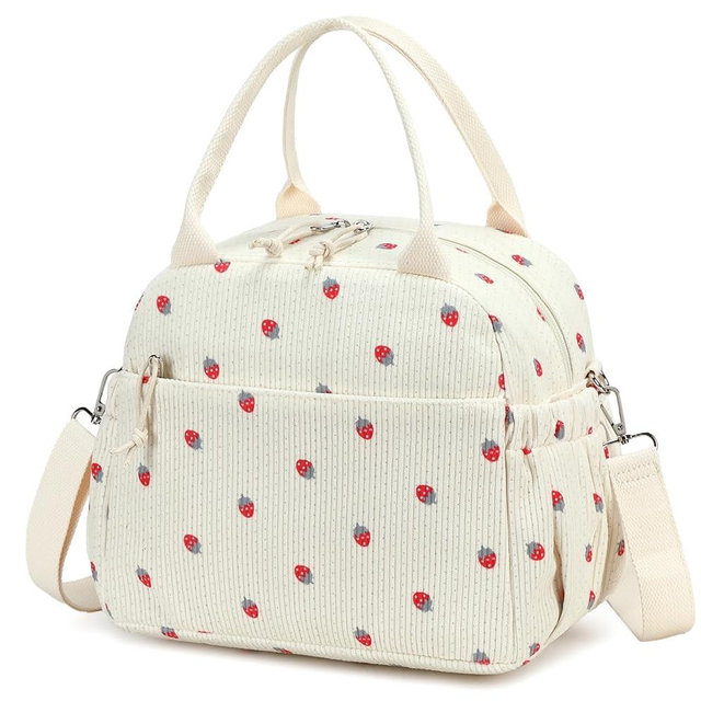 Bluboon Lunch Bag for Women Cute Corduroy Lunch Tote Bags with Shoulder Strap Reusable Insulated Lunch Box Large Capacity Reusable Insulated Cooler for Work Picnic or Travel (13L)