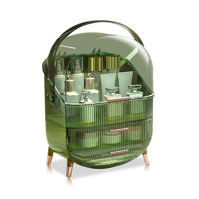 Ergocar Portable Retro Series Multi-Function Make Up Case Dustproof Cosmetic Storage Box,Cosmetics Skin Care Products Jewelry Organizer Case Finishing Box Bathroom Desktop - Retro Green
