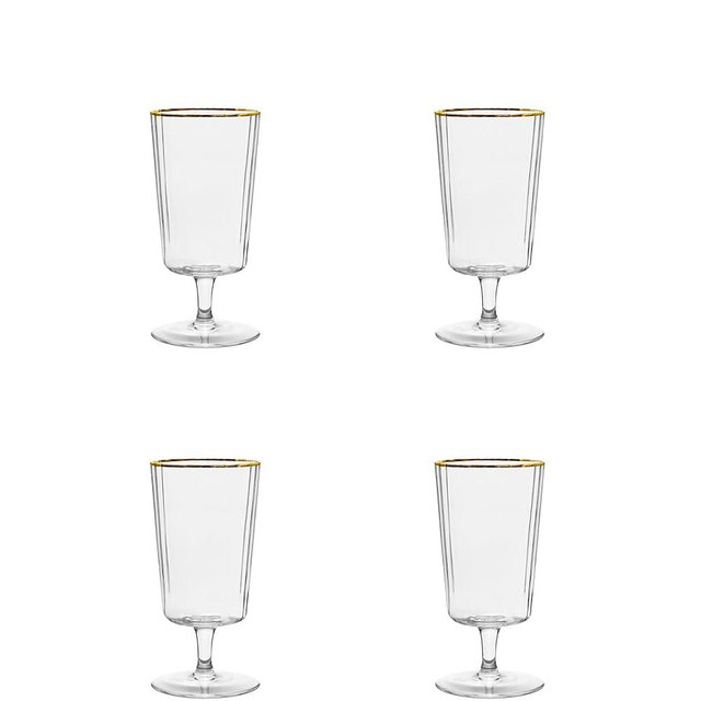 10 Strawberry Street Grace Gold Rim Glassware, Water Goblet, Set of 4