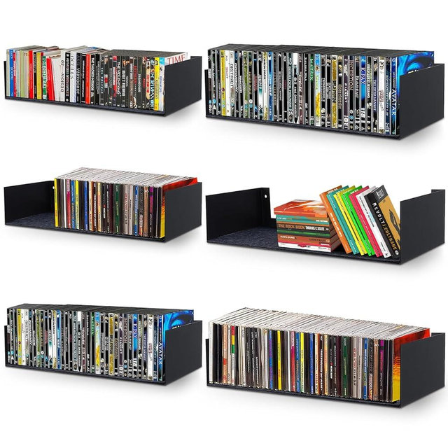 Patioer U Shape Floating Shelves Wall Mount Metal Bookshelf CD DVD Storage Display Shelves, Black Set of 6