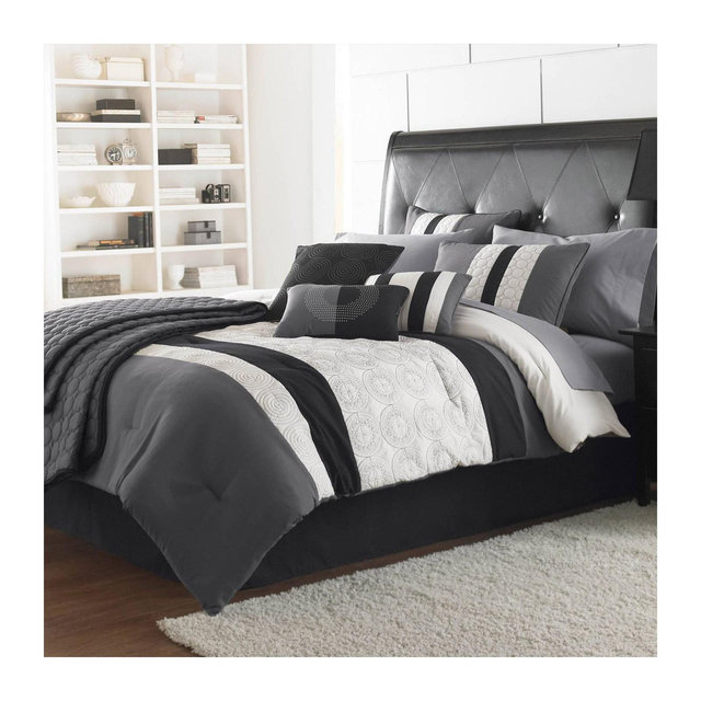 King 7pc Elsie Comforter Set Black/Gray - Riverbrook Home