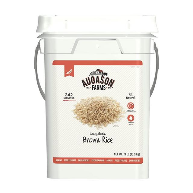 Augason Farms Long Grain Brown Rice Emergency Food Storage 24 Pound Pail