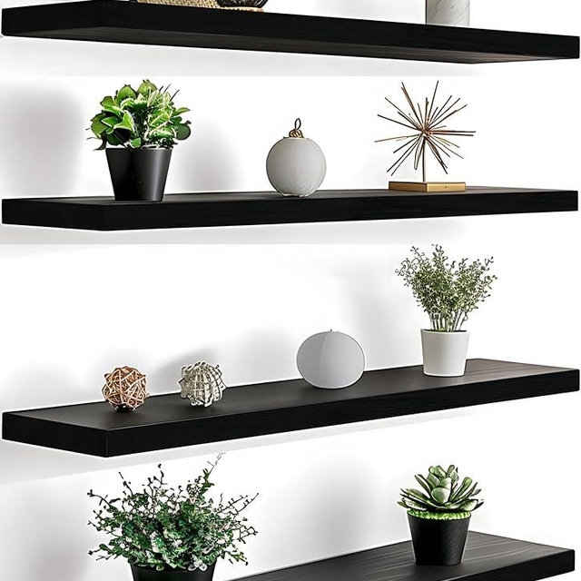GXYAWPJ 24 Inch Floating Shelves for Wall Rustic Black Wood Wall Shelves for Bedroom Set of 4