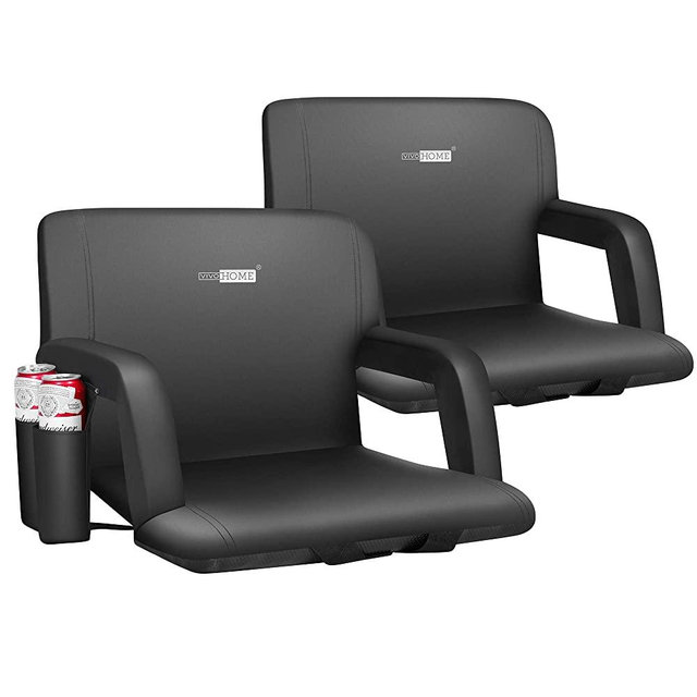 VIVOHOME Portable Reclining Stadium Seat Chairs for Bleachers with Padded Backrest and Adjustable Armrests, Set of 2
