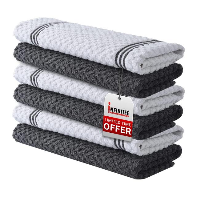 Premium Kitchen Towels – Pack of 6, 100% Cotton 15 x 25 Inches Absorbent Dish Towels - 425 GSM Tea Towel, Terry Kitchen Dishcloth Towels- Grey Dish Cloth for Household Cleaning by Infinitee Xclusives