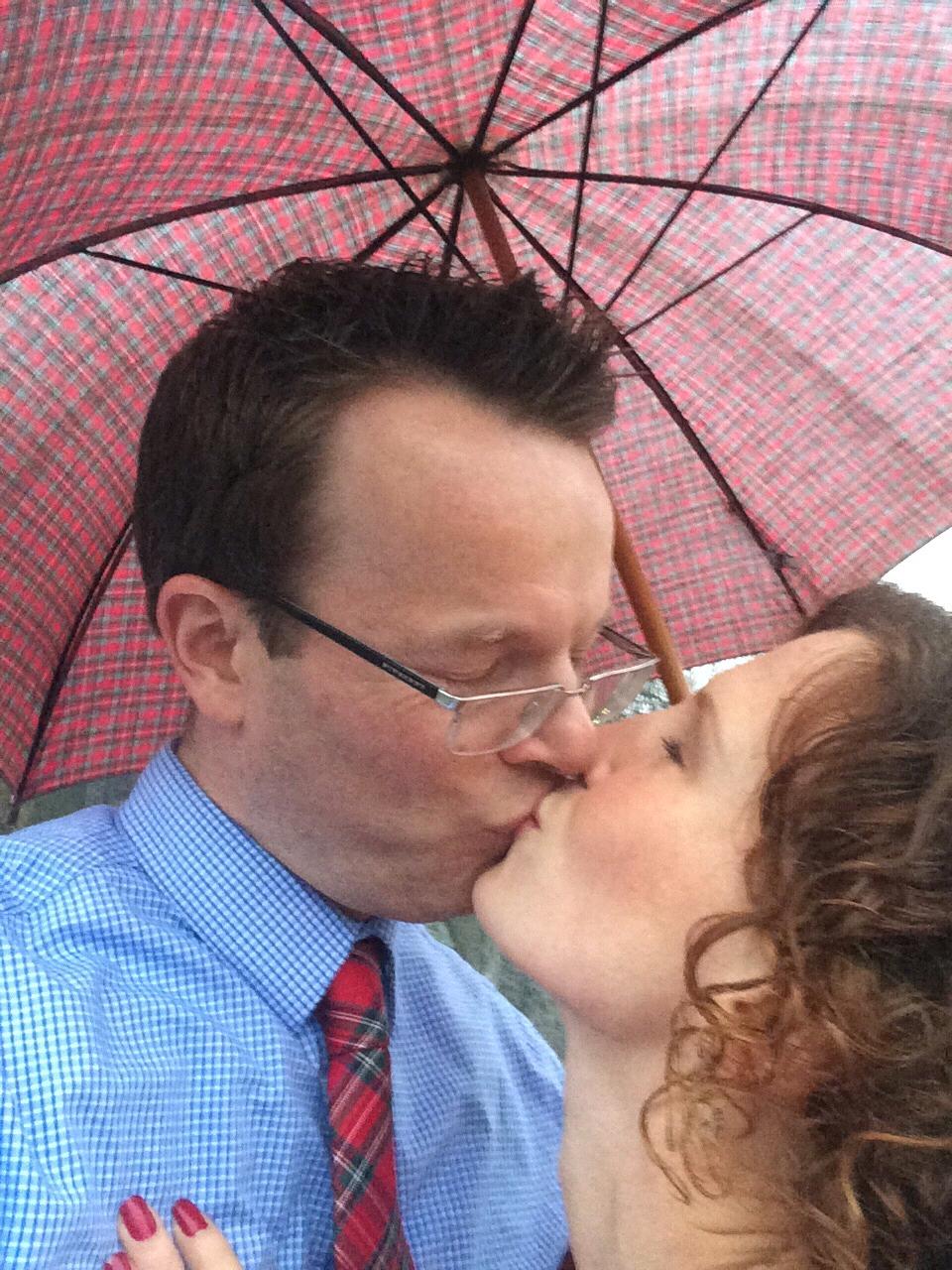 Christmas afternoon rainy walk kiss in Brooklyn, NY, 2015