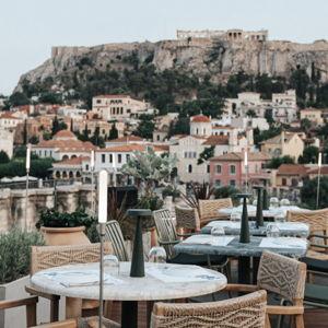 Honeymoon Sunset Cocktails Over the Acropolis