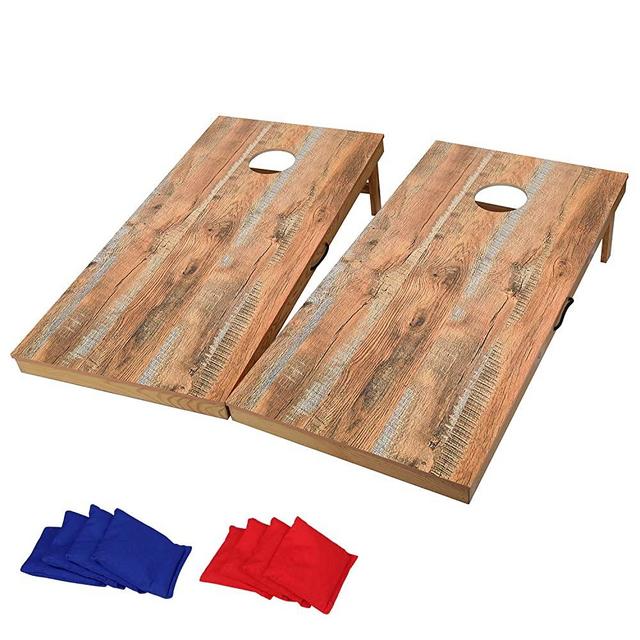 OOFIT Solid Wood Premium Cornhole Toss Game Set for Outdoor & Indoor Family Fun - Portable Corn Hole Boards & 8 Bean Bag (Junior, Tailgate, Regulation Size)