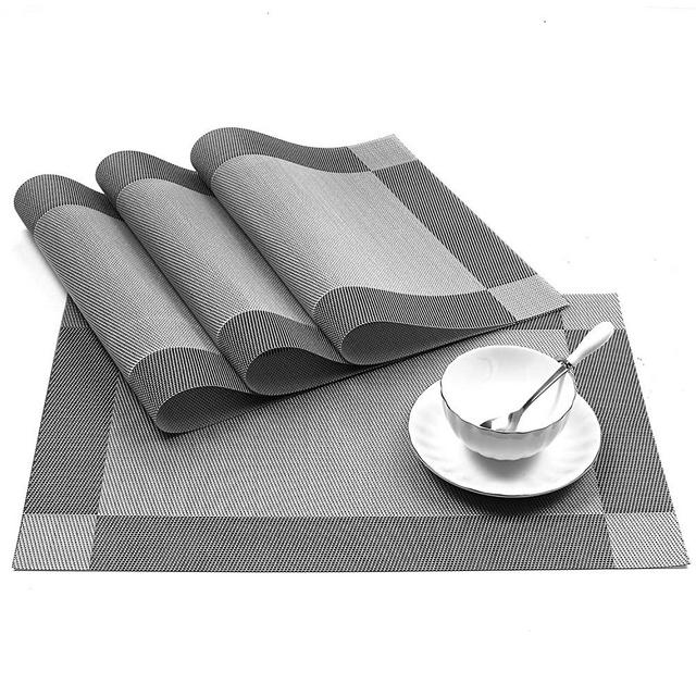U'Artlines Placemat, Crossweave Woven Vinyl Non-Slip Insulation Placemat Washable Table Mats Set of 4 (4pcs placemats, Silver-Gray)