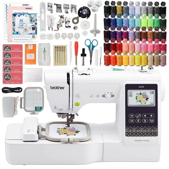 Brother SE700 Embroidery & Sewing Machine with 50 Sewing Spools, Color Matching Bobbins & Accessories