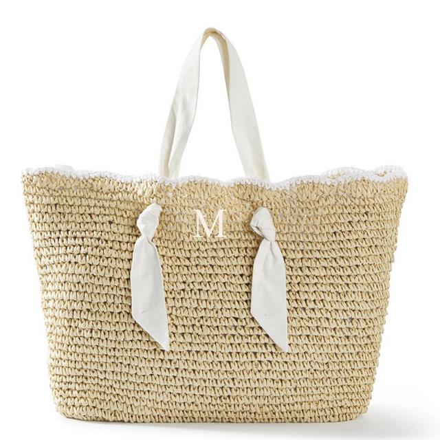 Ribbon Scalloped Raffia Tote