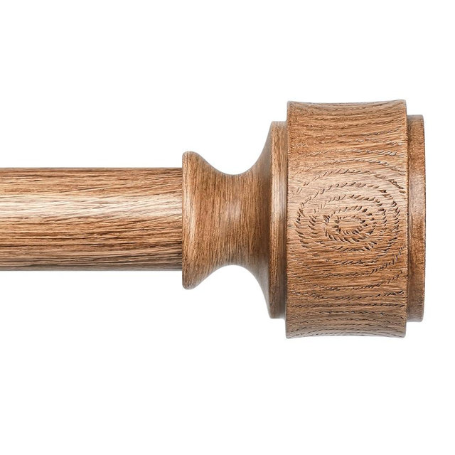 Wood Curtain Rods for Windows 48 to 84 Inch, Adjustable Decorative 1'' Heavy Duty Metal Curtain Rod with Modern Faux Wood Grain Finials, Rustic Farmhouse Bedroom Boho Drapery Pole