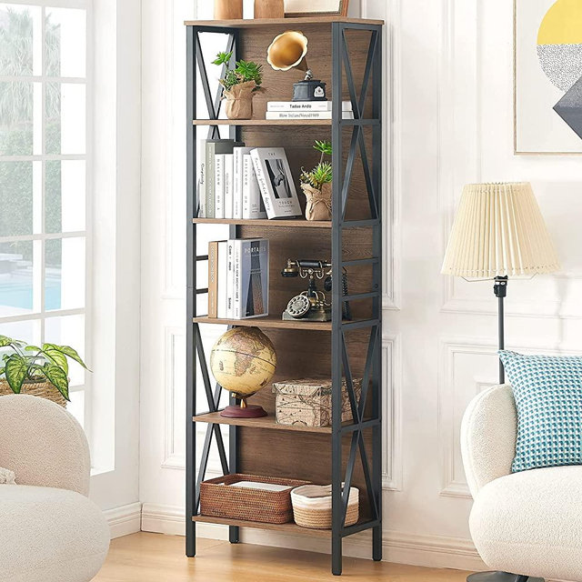 HOMISSUE Bookcase,6-Tier Tall Bookshelf Indstrial Bookshelves with Cabinet, Free Standing Modern Bookcase for Home Office Living Room and Bedroom,Vintage Brown