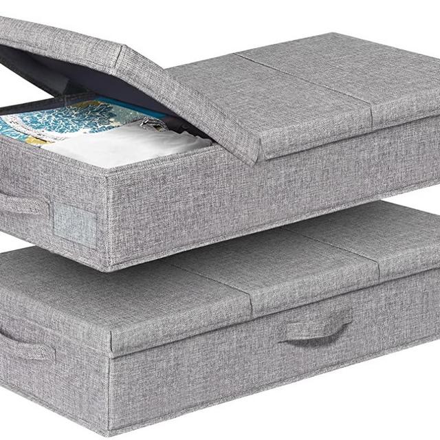 Under Bed Storage With Lids, 2 Pack Large Underbed Storage Containers Clothes W/ 3 Handles, Foldable Low Profile Stackable Storage Drawer Organizer Bins Box for Blanket Shoe Toy Bedroom 31.1x16x6in