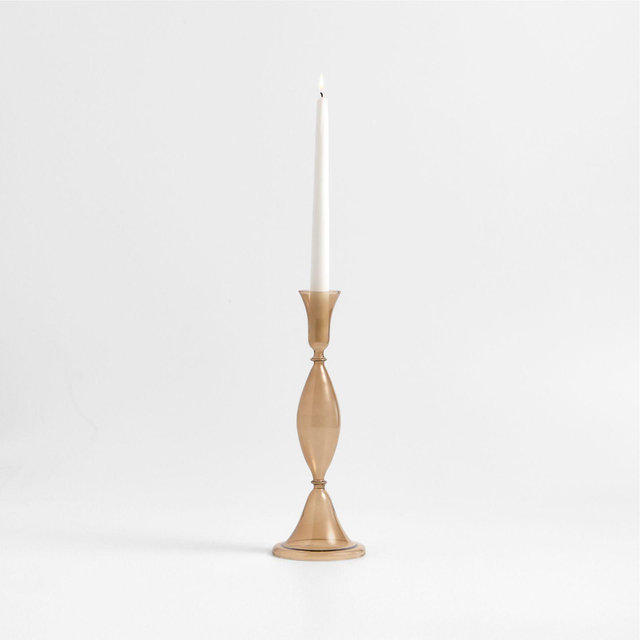 Milano Large Amber Glass Taper Candle Holder 12.5"