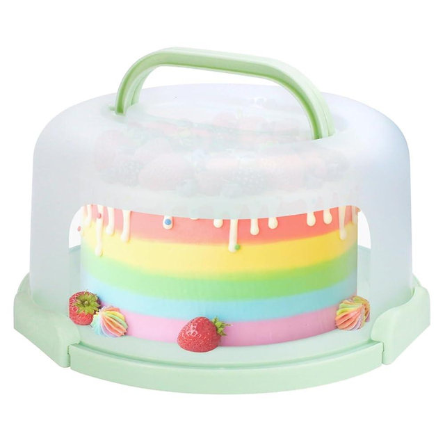 RTUDOPUYT Cake Carrier with Lid and Handle, Fit 10’’ Cake Stand with Lid, Cake Transport Storage Container, Cake Containers Cover Stand with Lids, 3 Secure Side Closures (Green)