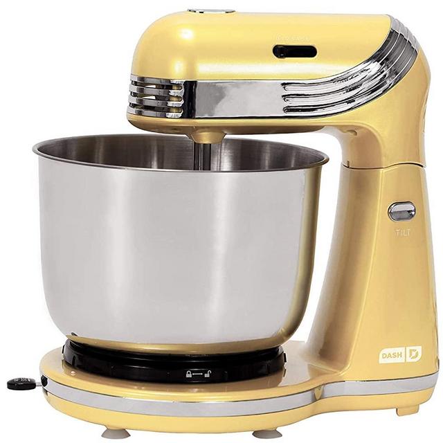 Dash Everyday Electric Stand Mixer with 3 qt Stainless Steel Mixing Bowl, Dough Hooks + Beaters for Dressings, Frosting, Meringues & More, 6 speed, Yellow