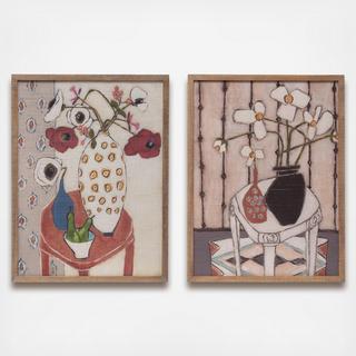 2-Piece Floral Print on Bamboo Wall Decor Set