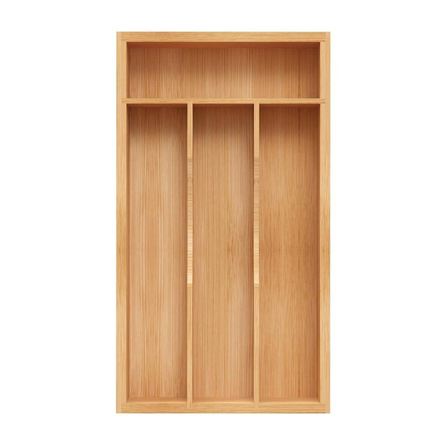 Small Silverware Organizer, Bamboo Kitchen Drawer Organizer, Utensil Holder, Cutlery Tray & Spoon Flatware Storage with Grooved Drawer Dividers