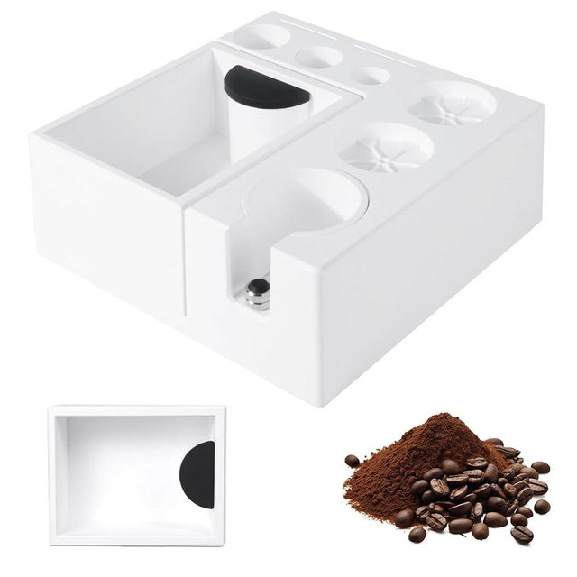 PUSEE Espresso Knock Box & Tamp Station, 9 in 1 Espresso Organizer, Fit 51,54,58MM Tamper, Distributor, Portafilter & Puck Screen Accessories, Detachable Knock Box