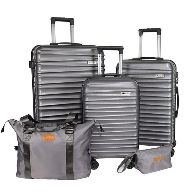 Aklsvion Luggage Sets 3 Piece(20/24/28)-Suitcase Set- Luggage with Wheels-PC + ABS Durable Lightweight Rotating hardshell suitcase 5PCS (Metallic Grey)