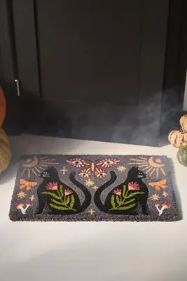 Mystic Cat Plum Coir Printed Doormat
