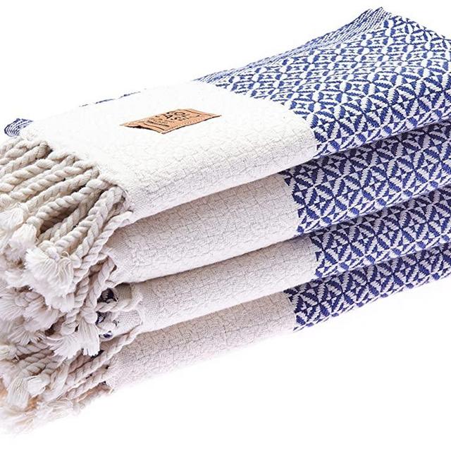 Aphrodite Original Turkish Hand Towels by GOLD CASE - Set of 4 - 20x40 100% Cotton Decorative Towel - Bathroom and Kitchen Peshtemal for Hand, Face, Hair, SPA, Gym, Tea and Dishcloth, Navy Blue