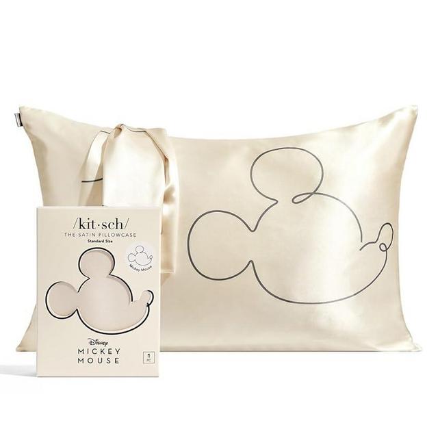 Mickey/Minnie x Kitsch Satin Pillowcase with Zipper - Softer Than Silk Pillow Cases for Hair & Skin Cooling Pillow Cases Covers | Satin Pillow Cases Standard Size (Mr. Mouse, 1 Pack)