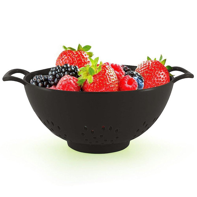 Meadow Lane Goods 6-Inch Colander With Dual Handles For Fruit & Vegetable Portion Control, 3 Cup Personla Size, Black