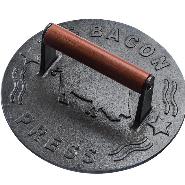 Bellemain Cast Iron Grill Press, Heavy-duty bacon press with Wood Handle, 8.75-Inch Round