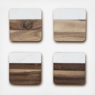 Rustic Farmhouse Marble & Wood Coaster, Set of 4