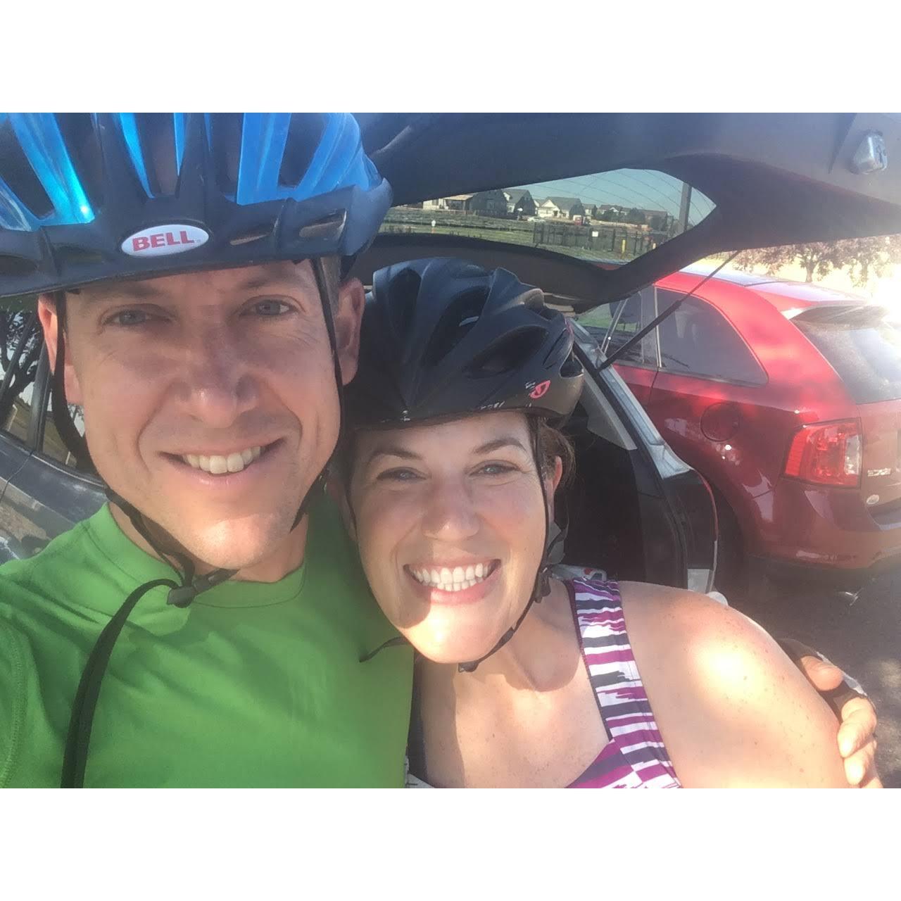 July - our first pic together... just before going for a bike ride (Courtney was training for Ironman... so Keith bought a bike to be able to spend time with her!)