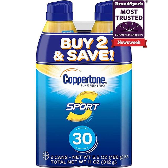 Coppertone Sport Continuous Sunscreen Spray Broad Spectrum SPF 30 (5.5 Ounce per Bottle, Pack of 2) (Packaging May Vary)