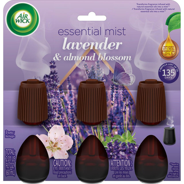 Air Wick Essential Mist Triple Refill - Lavender and Almond Blossom - 2.01 fl oz: Aromatherapy Diffuser, Electric, Battery Powered