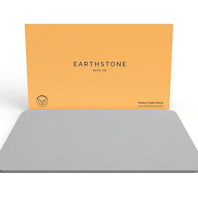EARTHSTONE - Stone Bath Mat, Diatomaceous Earth Bath Mat, Ultra-Absorbent Non-Slip Quick Drying Bathroom Floor Mat, Natural & Elegant, Easy to Clean (23.6 x 15.4)