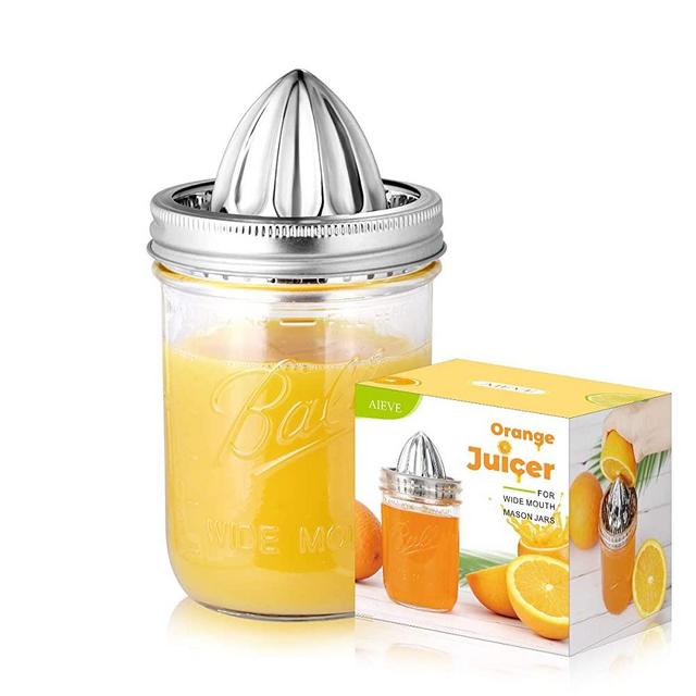 AIEVE Mason Jar Juicer Lid, Stainless Steel Lemon Juicer Manual Citrus Juicer Citrus Reamer Lemon Squeezer Orange Juicer for Fruit Juice, Lemonade, Orange Juice Fits Wide Mouth Mason Jars Canning Jars