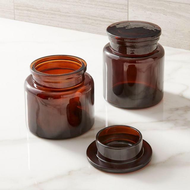 Apothecary Glass Bath Canister, Mixed, Amber, Set of 2