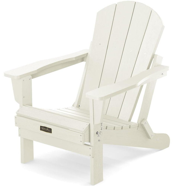 SERWALL Folding Adirondack Chair - HIPS Adirondack Chairs Outdoor Chairs Weather Resistant Fire Pit Chairs- White