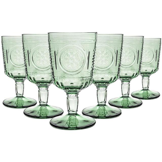 Bormioli Rocco Romantic Set Of 6 Stemware Glasses, 10.75 Oz. Colored Crystal Glass, Pastel Green, Made In Italy