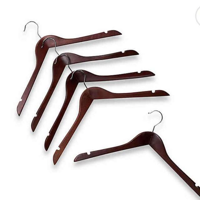 17 inch wood shirt hangers in brown. (Set of 5)