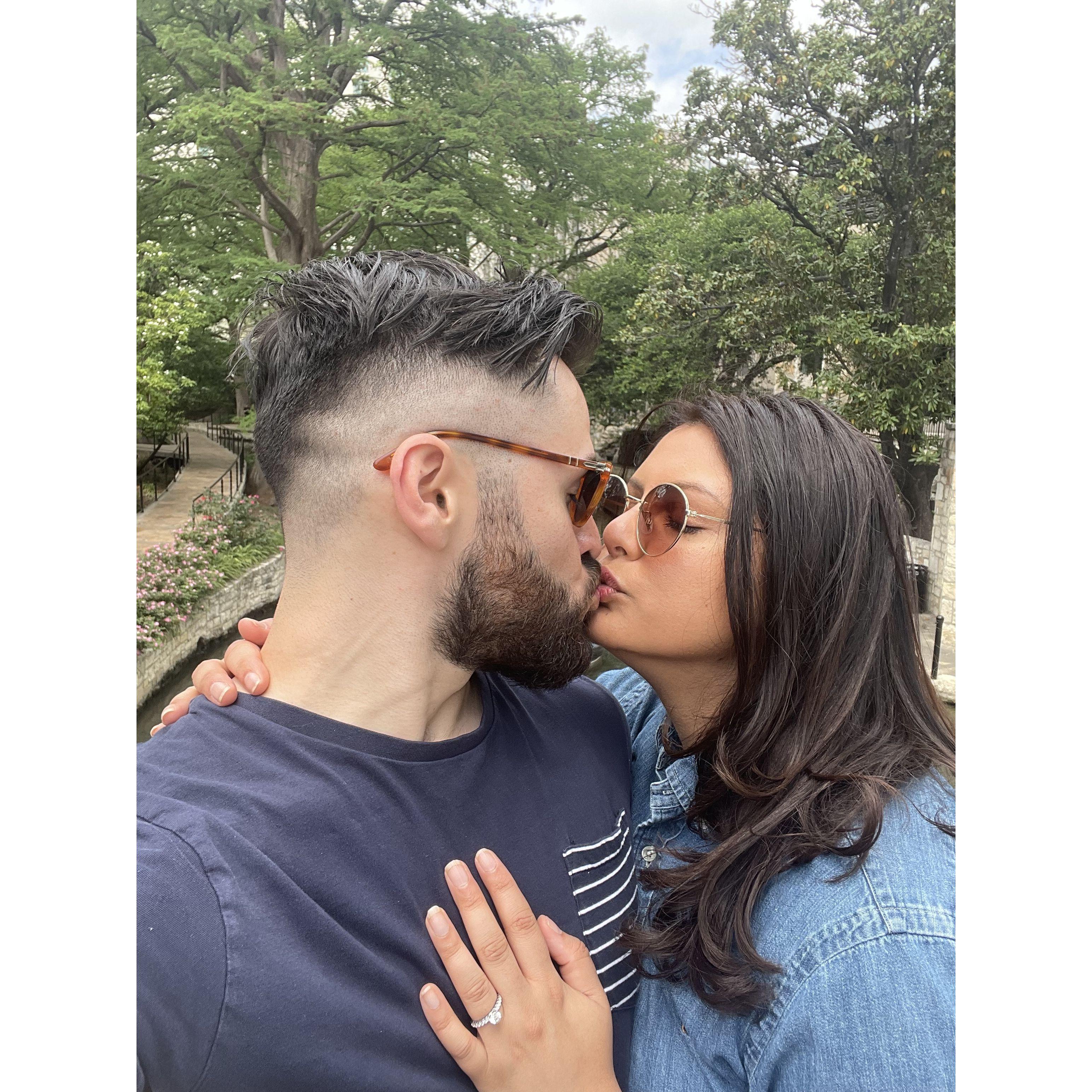 The morning after we got engaged on Rositas Bridge, San Antonio Riverwalk.