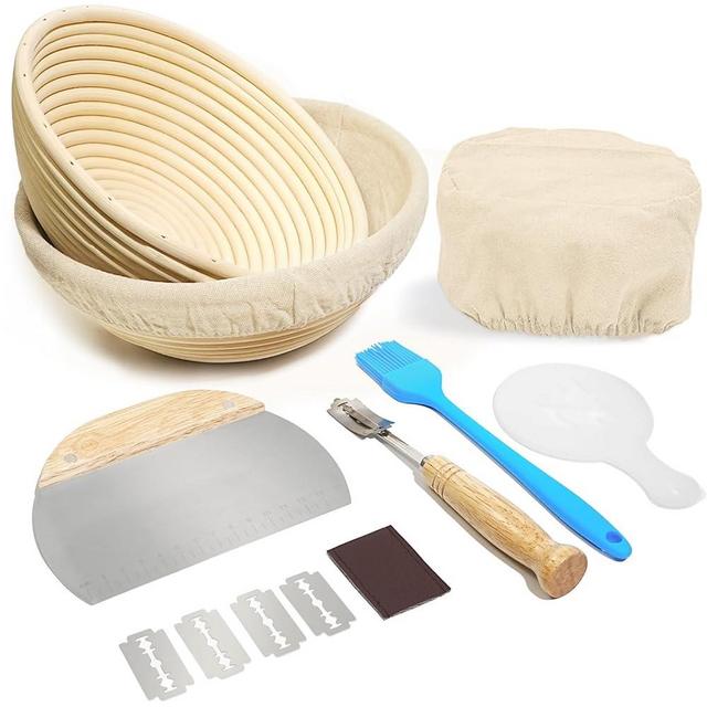 Unihopper Bread Proofing Basket Set of 2,9 Inch Round Sourdough Bread Baskets Bowls with Bread Lame Bread Making Tools Supplies for Sour dough Baking Fermentation