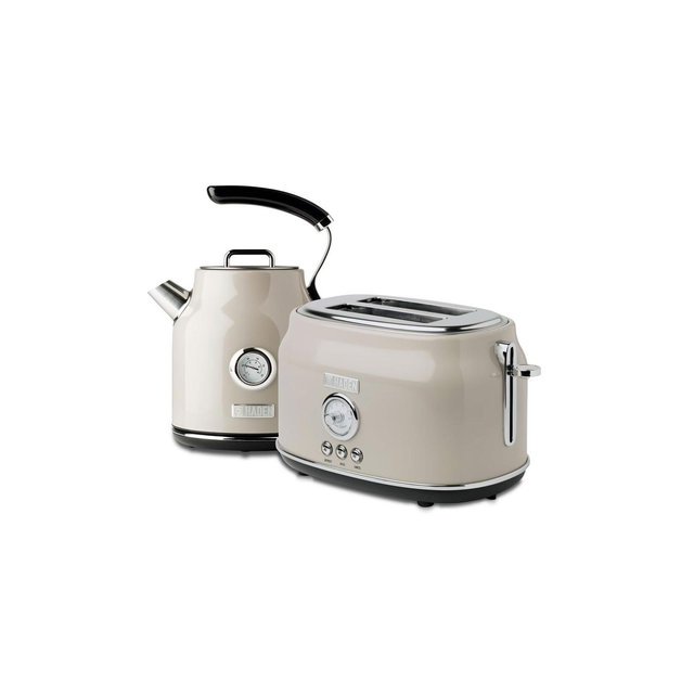 Haden Dorset Wide Slot Stainless Steel 2 Slice Retro Toaster & Dorset 1.7 Liter Stainless Steel Electric Water Kettle, Putty Beige
