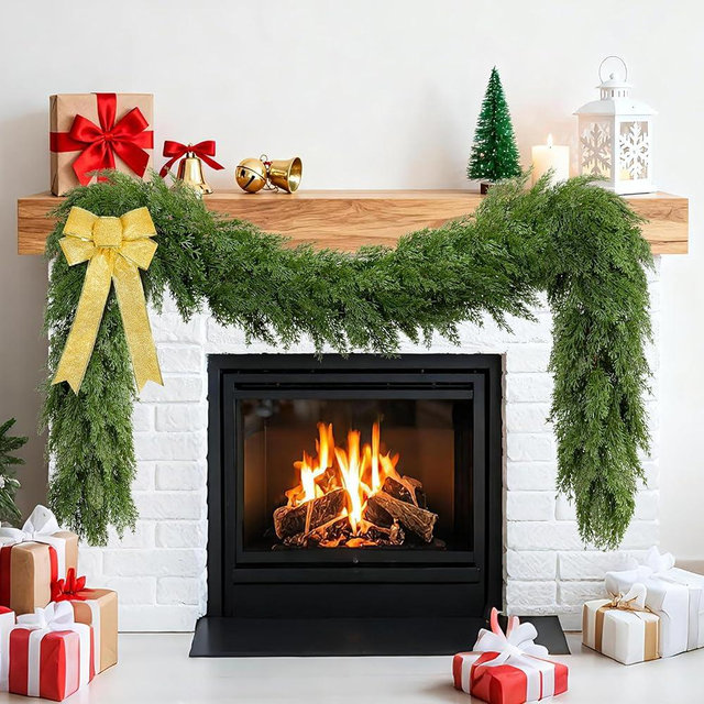 Palonu 1Pcs 6Ft Christmas Cedar Garland, Artificial Realistic Greenery Faux Garlands Touch Like Real Cypress Pine Xmas Décor, Fireplace Mantle Table Stairs Porch Indoor Outdoor Holiday Decoration