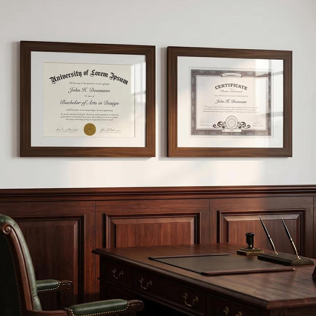 Americanflat 11x14 Diploma Frame with Shatter-Resistant Glass - Set of 2 - Use as 8.5x11 Frame with Mat or Display 11x14 Documents Without Mat - Certificate Frames with Engineered Wood - Walnut