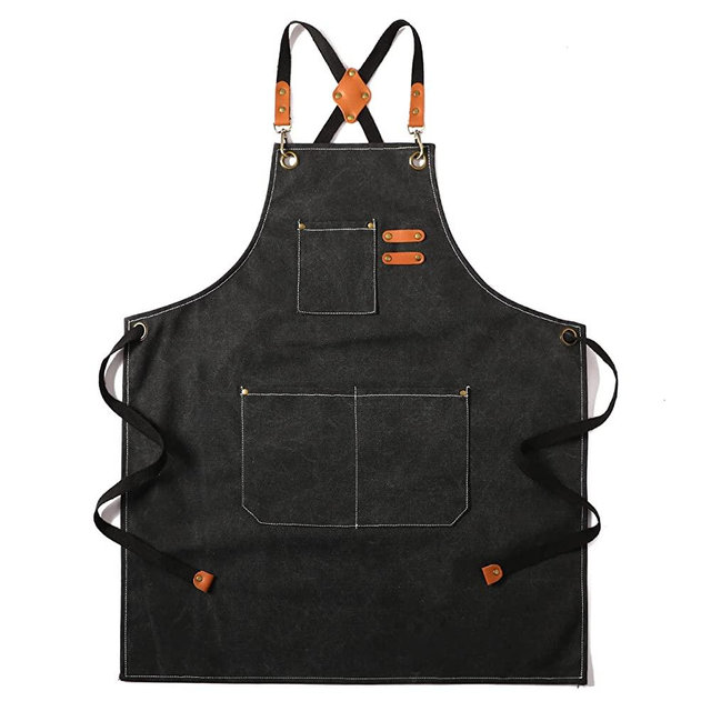 Tosewever Canvas Cross Back Chef Cotton Aprons for Men Women with Large Pockets