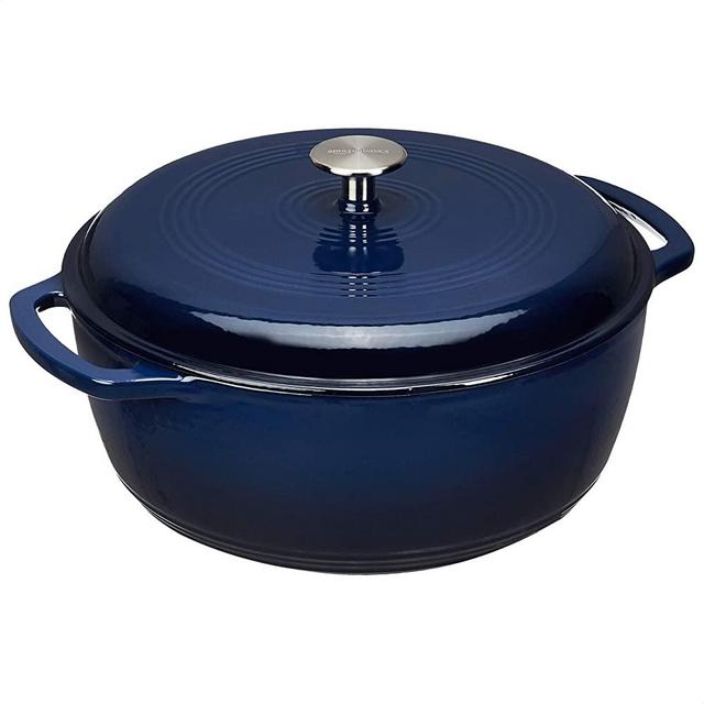 AmazonBasics Enameled Cast Iron Dutch Oven-7.3-Quart, Navy, 7.3QT