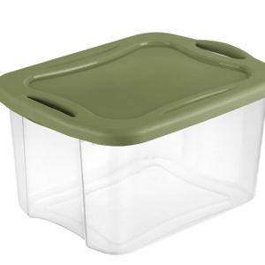 Sterilite EZ Carry Storage Bin, 40 Quart Clear Plastic Storage Container with Full-Grip Handles, Green