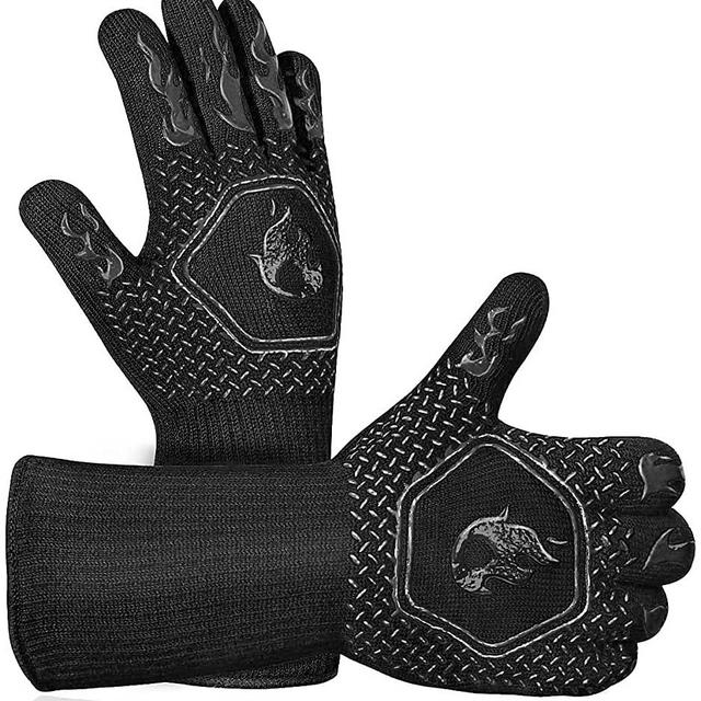 BBQ Grill Gloves Heat Resistant: High Temp Resistance Fireproof Glove for Grilling Smoking Barbecue - Washable Long Silicone Oven Mitts Extreme Hot Proof Mittens for Kitchen Cooking Baking
